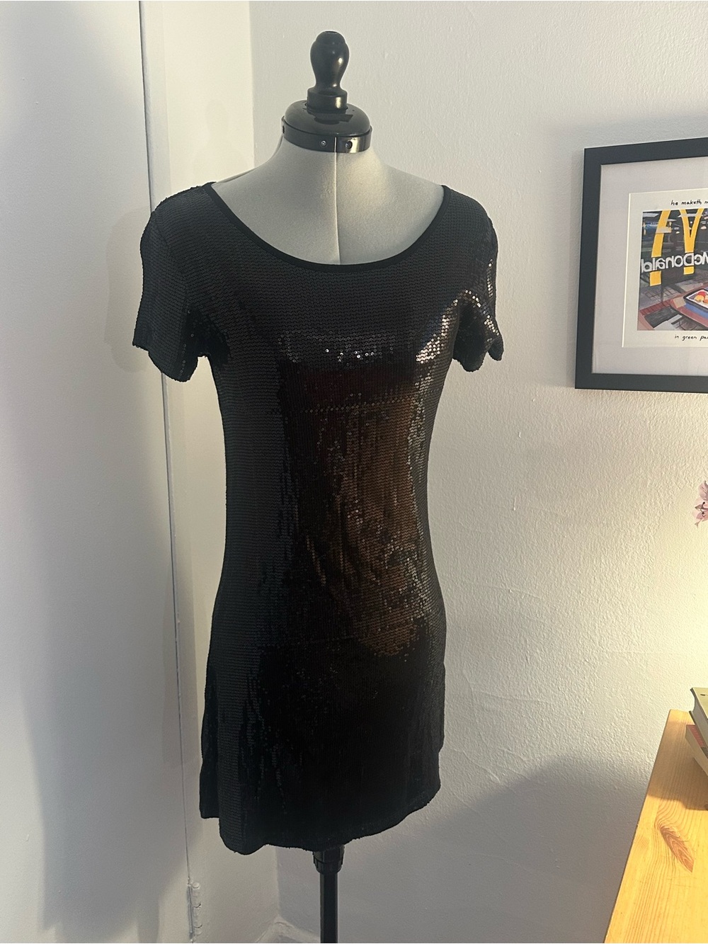 Black Sequin Short Sleeve 90s babydoll Dress